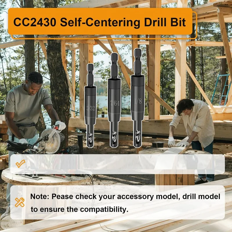 Self Centering Drill Bit Set 3/32In,7/64In,1/8In For 1/4In Hex Shank Drill,Drill Bit For Hinge And Wood,Screwdriving Bit