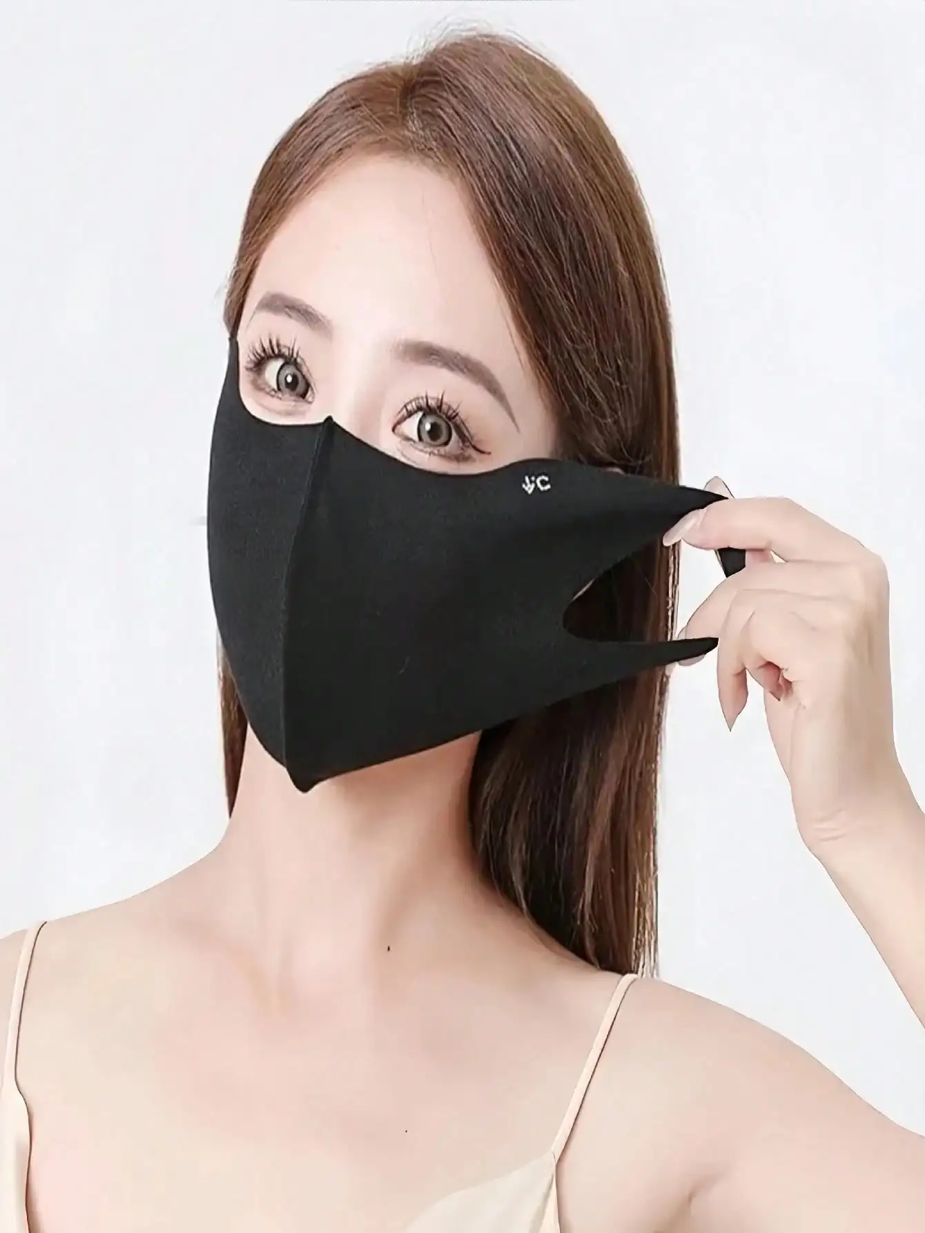 1pc Seamless Ice Silk Sun Protection Mask – 3D Eye Shield, Airy Washable, Adjustable Ear Loops for Cycling/Daily Commute