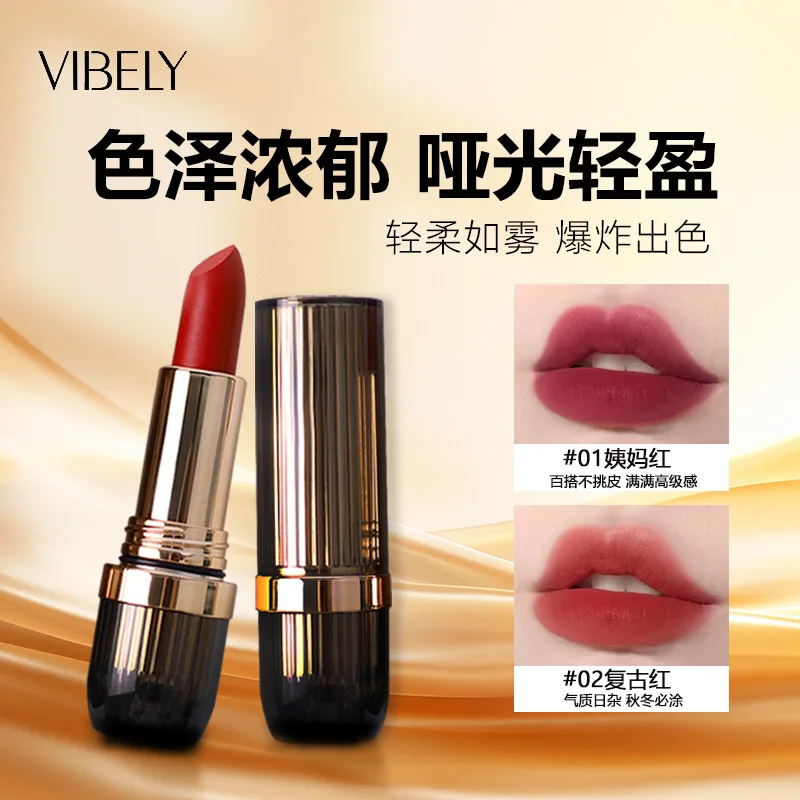 6-Farben-Matt-Lippenstift, lichtecht, antihaftbeschichtet, langlebig, Samt-Finish, glatte, matte Lippenfarbe, wasserfest, wischfest, Make-up