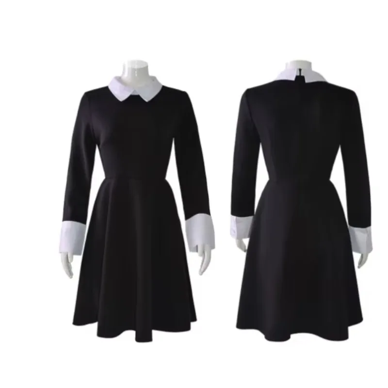 

Wednesday Adams' Black Printed Dress Cosplay School Costume For The Addams Family.