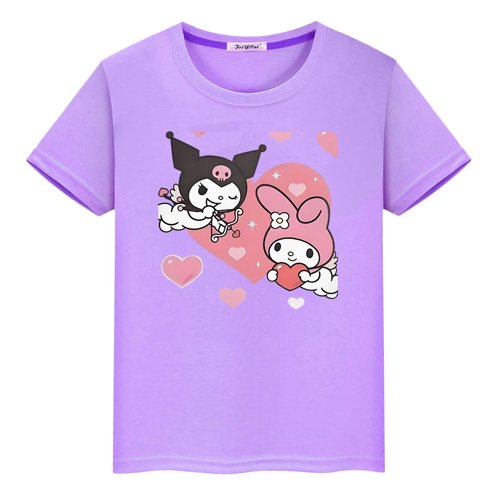 

Kulomi Melody Print 100%Cotton T-shirt Cute Short boy Tops y2k one piece Sanrio Kawaii Anime Tees pride tshirt kids clothes girl