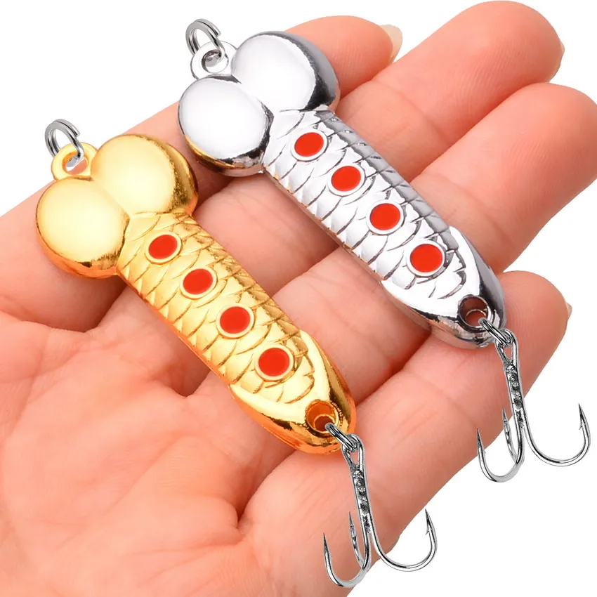 12pcs Metal Spoon Penis Shape Fishing Lures 5g 10g 15g 20g Silver Golden Sequin Lure Artificial Hard Baits Tackle Vibrating VIB