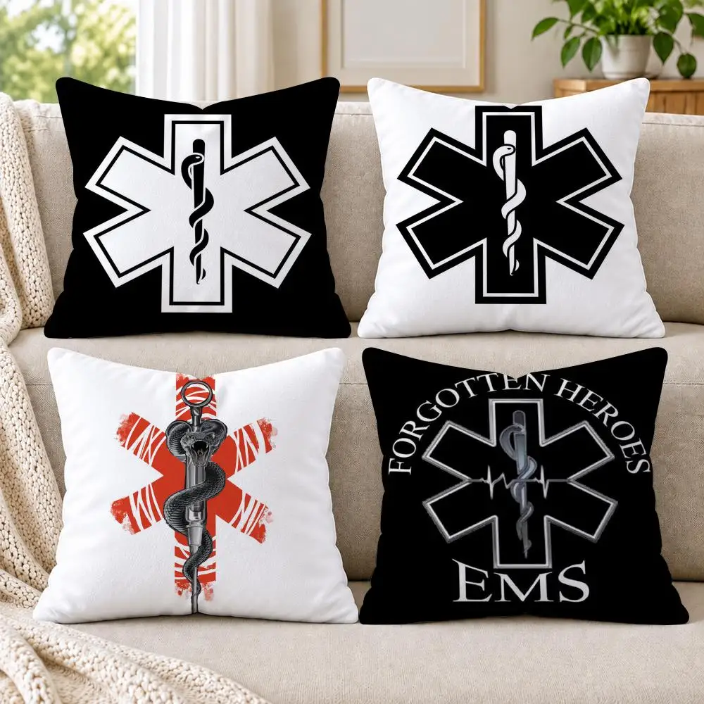 E-EMT EMS Ambulance Cushion Cover Short Plush Double-Sided Printing Sofa Bedroom Pillow Case Aesthetic Home Decor