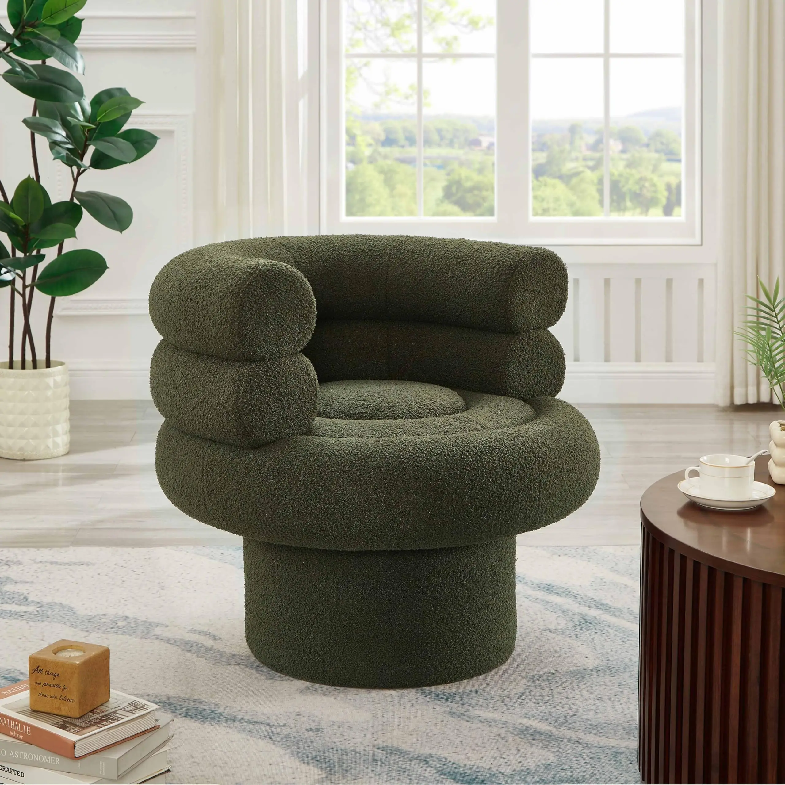 /Sherpa Swivel Barrel Chair Modern Teddy Fabric Accent Armchair 360 Rotation Comfy Reading Seat for Living Room Bedroom