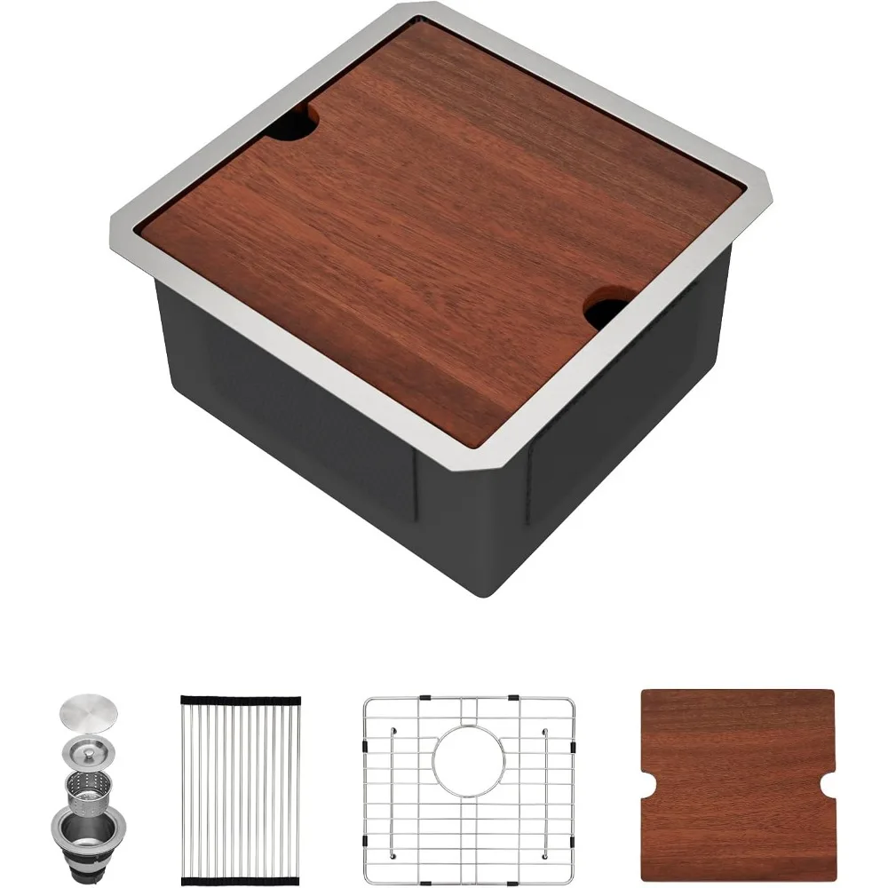 

17x17 Undermount Wet Bar Sink 16 Gauge Single Bowl Workstation RV Camper Van Outdoor Kitchen Basement Small Kitchen
