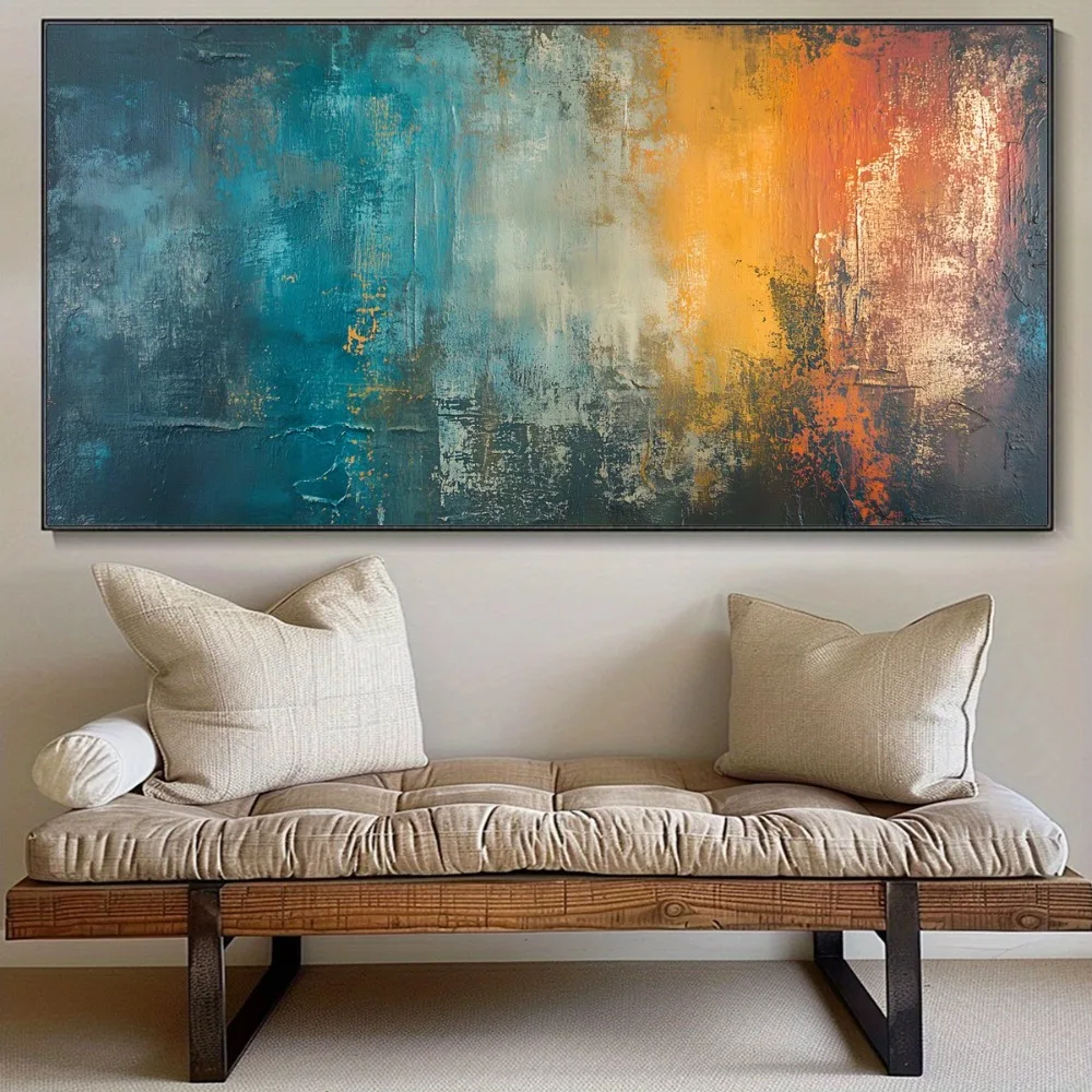 

2D Flat,Modern Abstract Canvas Wall,Frameless Color Posters,Vibrant Blue,Orange and Gold Tones,for Living Room,Cafe or Bar Decor
