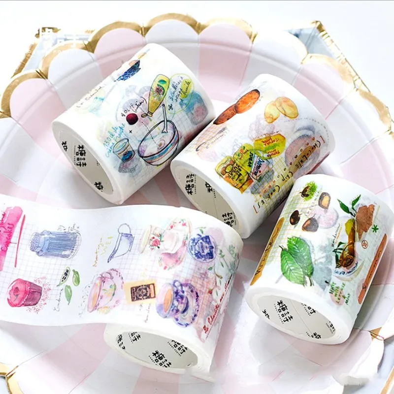 1roll per pack Fun Nothing Series Hand-painted Sticker Tape 4 types biscuit afternoon tea tape