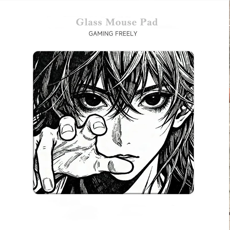 

Line Black White Boy Glass Gaming Mouse Pad Upgrade Coating Glass Custom Fps Desk Mat Esport Office Gamer Accessories