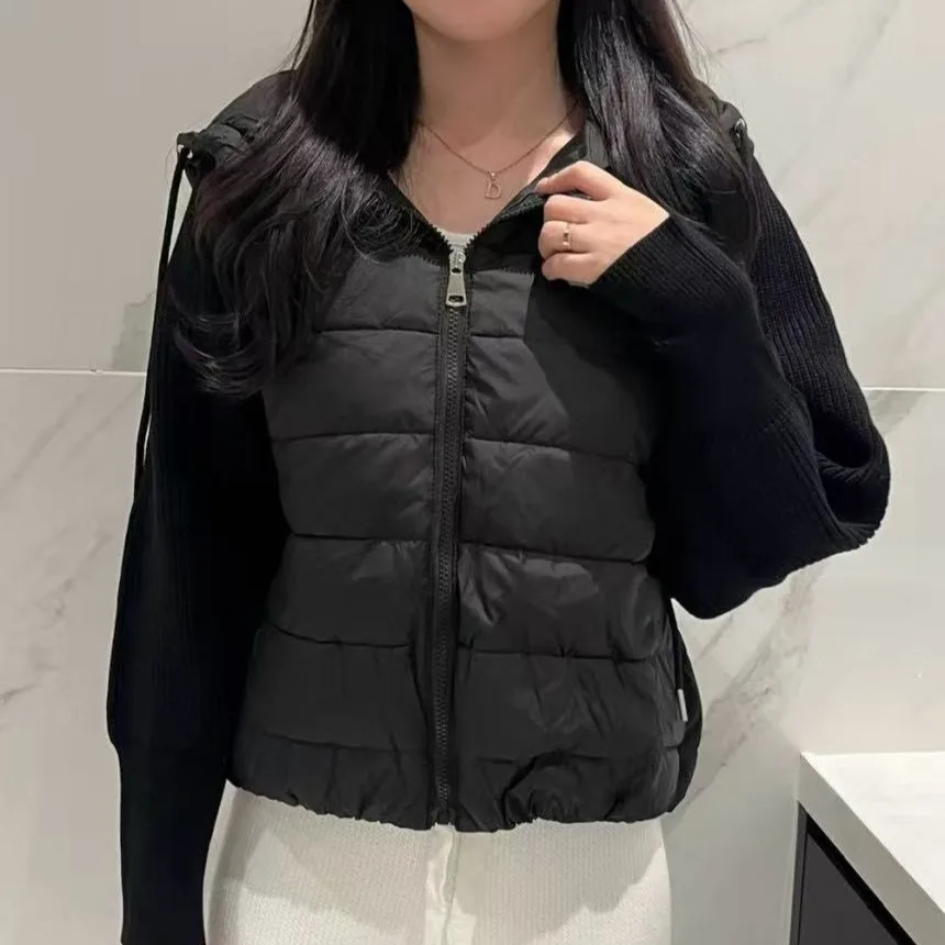 Elegancka jesienno-zimowa czapka dziergana w stylu casual, patchworkowa, luźna, bawełniana kurtka damska, modna, do pracy, w stylu koreańskim, o luźnym kroju.