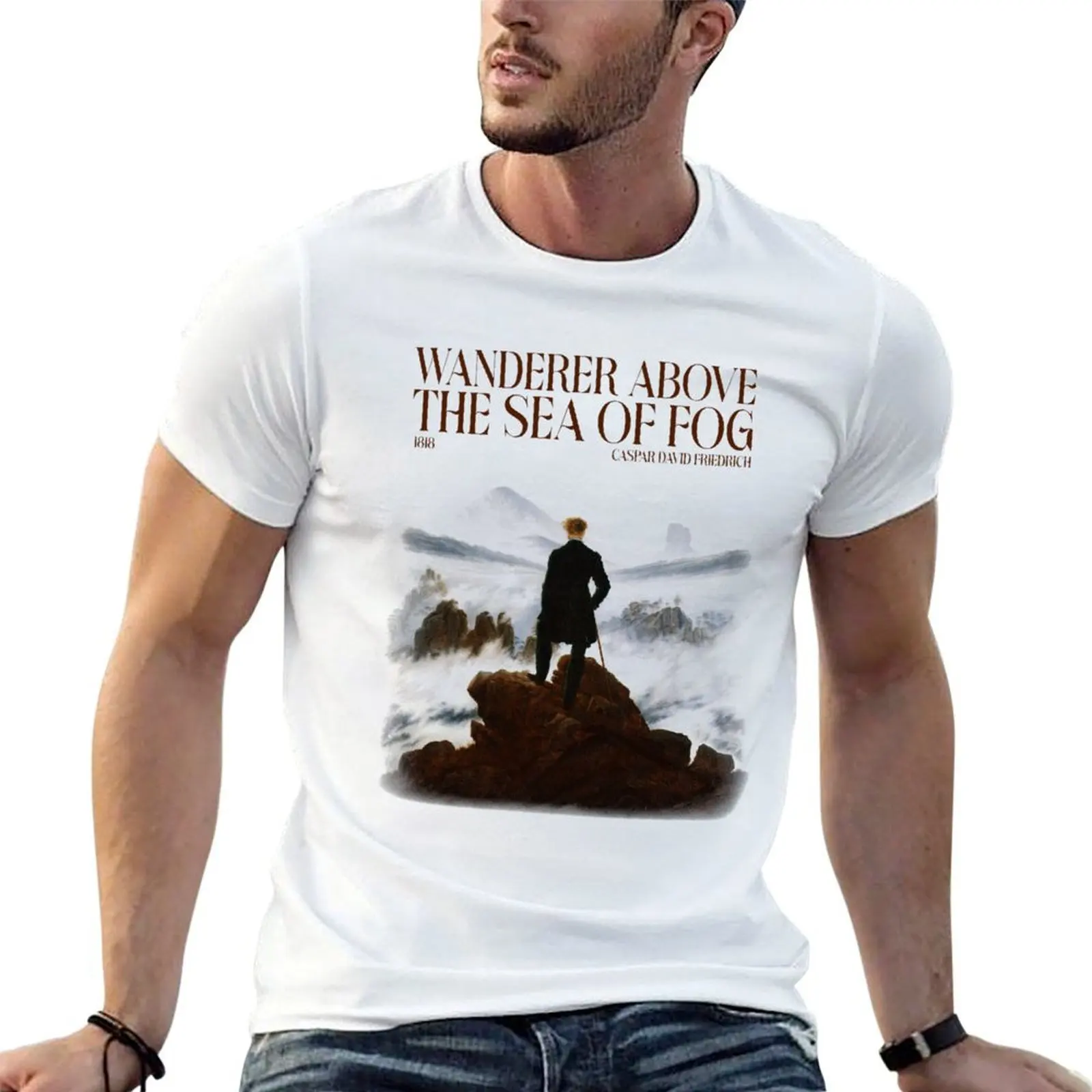 

for Above Friedrich man t shirts Of funny David Caspar Fog white T-Shirt The Wanderer pack shirts for - t Sea cotton man