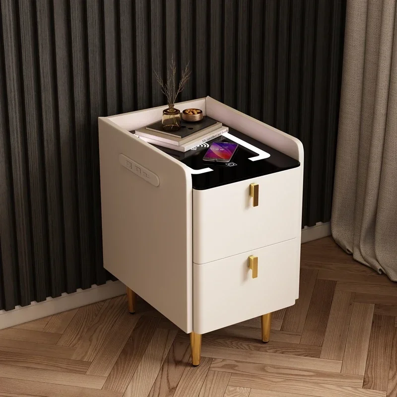 Ultra narrow and luxurious solid wood rock board bedside table, minimalist modern small unit mini intelligent wireless