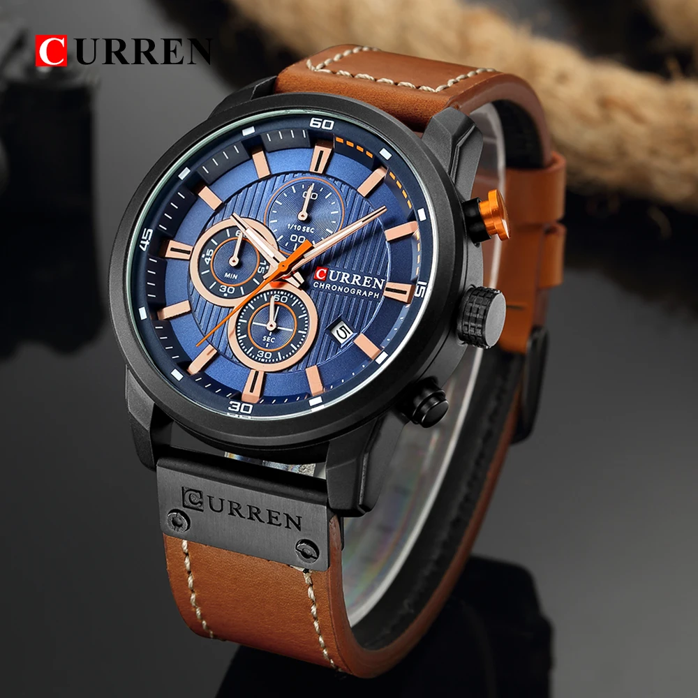 CURREN 8291 Herren-Quarz-Chronographenuhr, lässige Leder-Militär-Sport-Mode-Gentleman-Armbanduhr – Detail 23