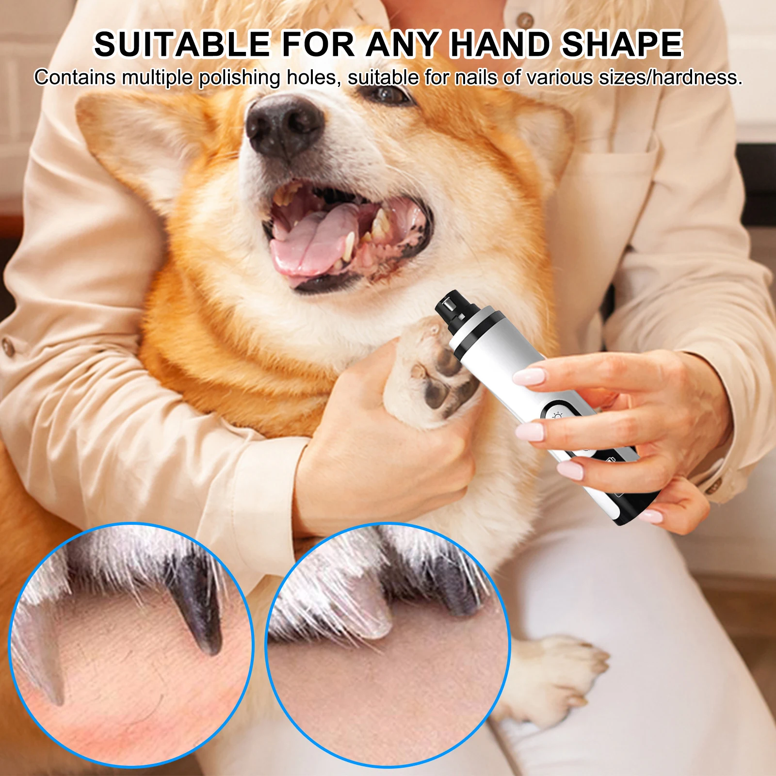 Electric Dog Nail Grinder Rechargeable Pet Nail Trimmer with 2 LED Lights Dog Nail Trimmer for Small Medium Large Dogs Cats