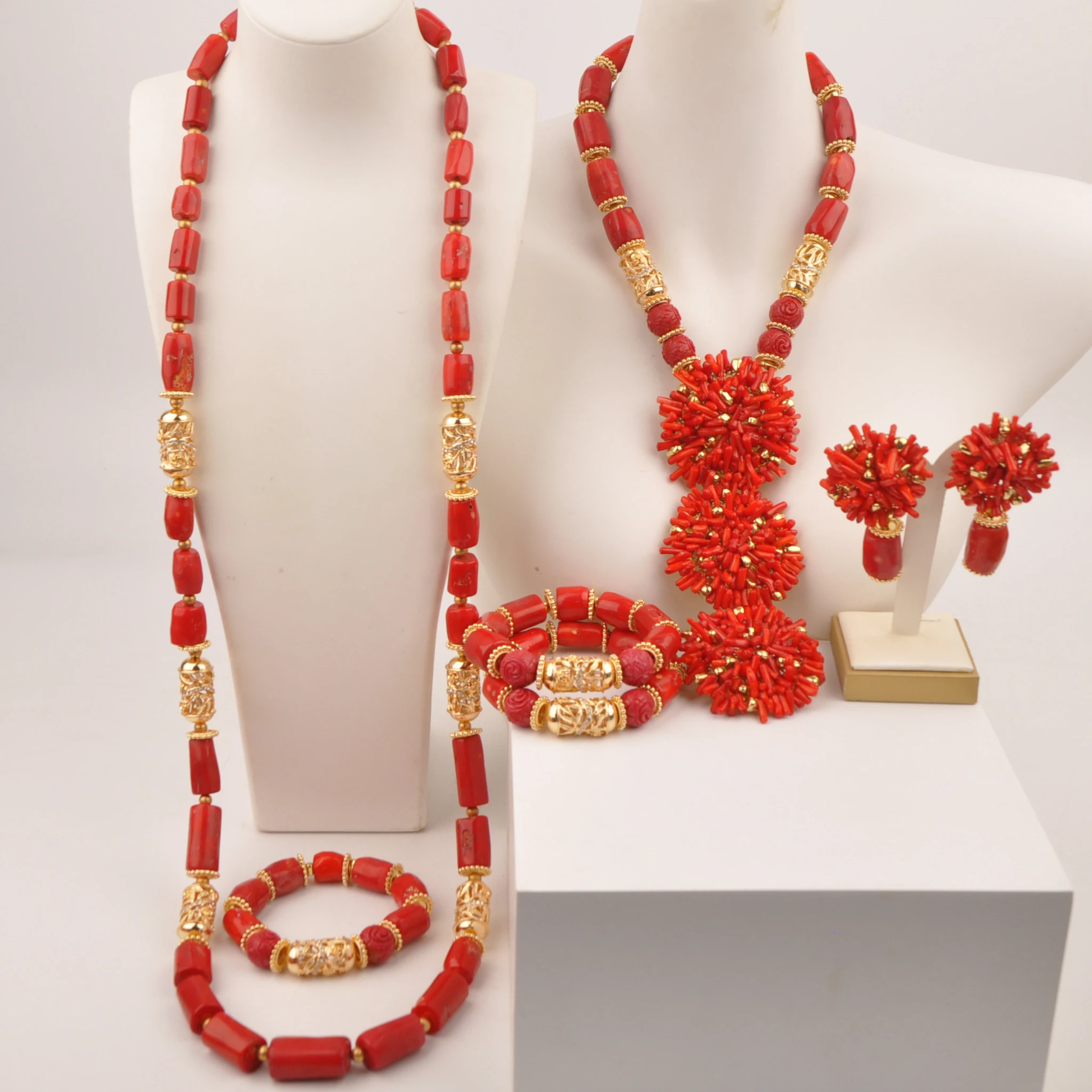 

Natural Red coral Nigerian Wedding jewelry collection African Necklace jewelry