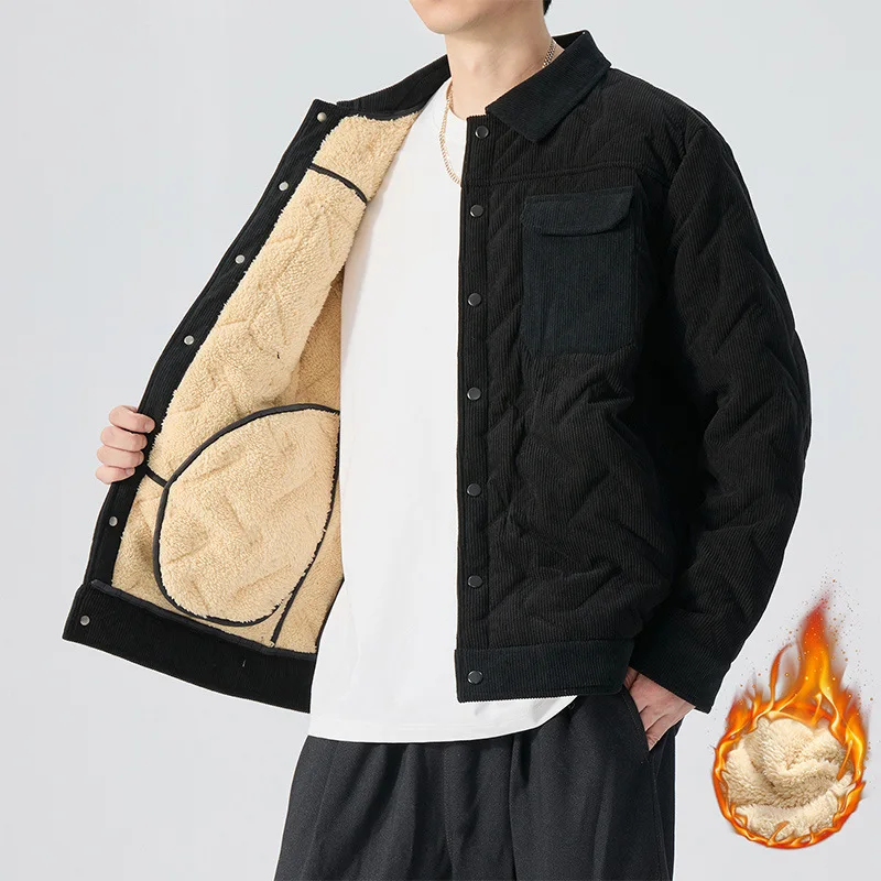 

Big-size fleece jacket with a button-down collar, casual and versatile, suitable for all occasions, warm and cozy youth jacket