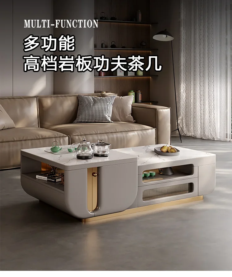 

Rock slab kung fu coffee table living room small apartment Italian light luxury coffee table tea table integrated