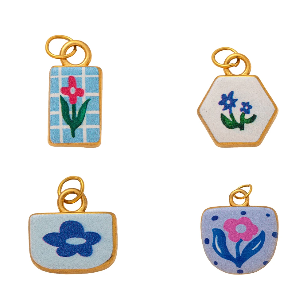 Ins Hand Painted Fashion Muticolor Irregular Geometry Pedant For Women Flower Charm DIY Making Bracelet Necklace Accessories