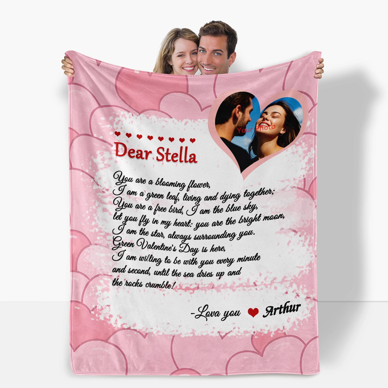 Personalized Flannel Blanket Featuring One Custom Photo And Two Special Messages Perfect For Lovers