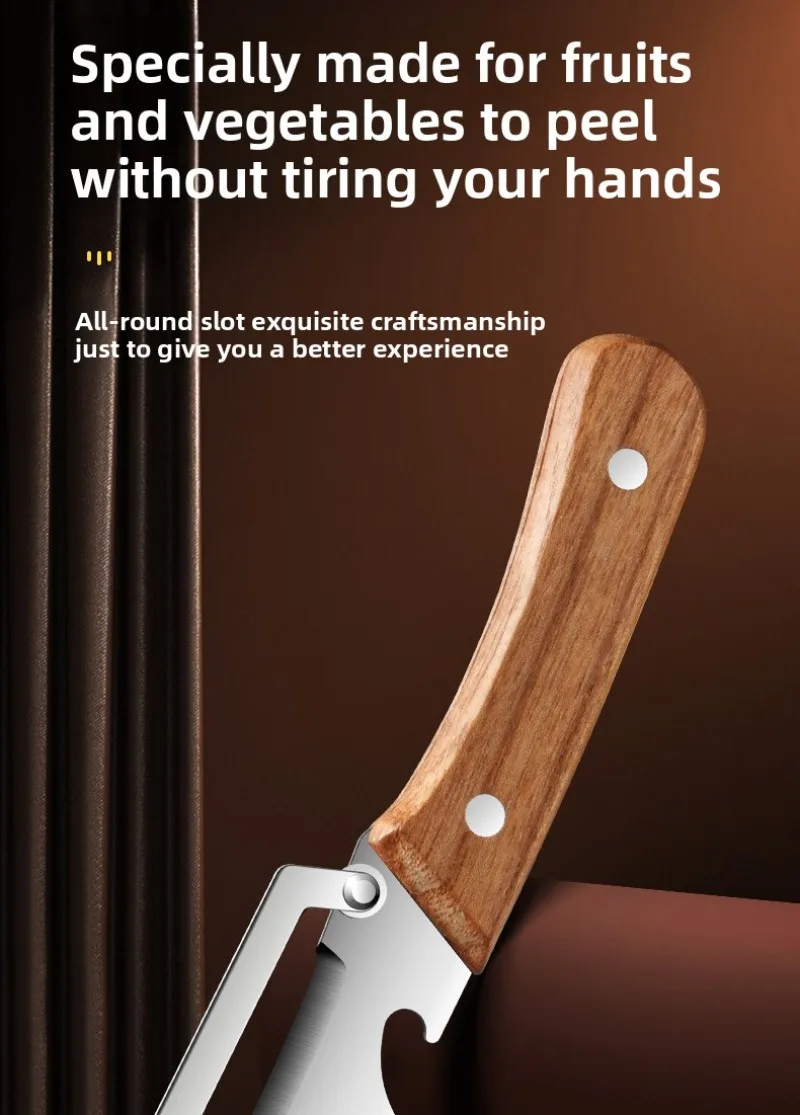 Stainless Steel Peeler with Wooden Handle, Used for Peeling and Slicing Fruits and Vegetables | Durable and Smooth Operation