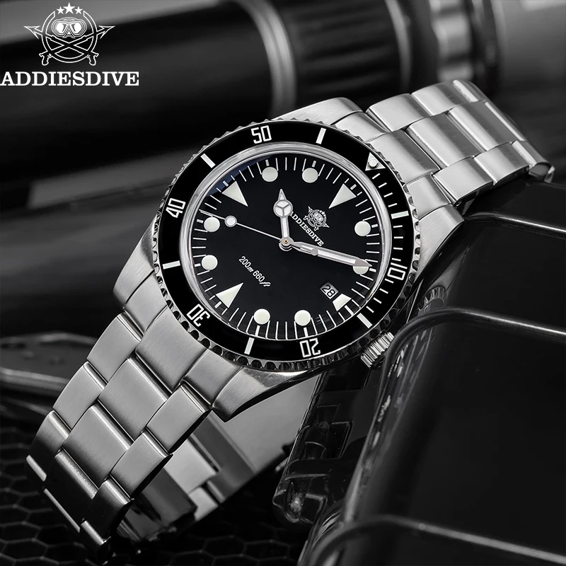 ADDIESDIVE Man Watch 39mm Ceramic Bezel Bubble Mirror Glass Waterproof 20Bar Diving Wristwatch BGW9 Luminous Quartz Watches