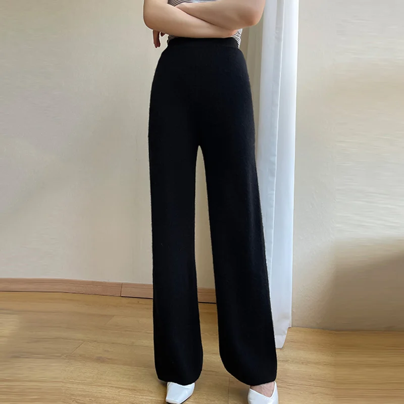 

Jueqi Autumn and Winter New Women's Cashmere Wide Leg Pants 100% Pure Wool Knitted Loose Pants MX-23604