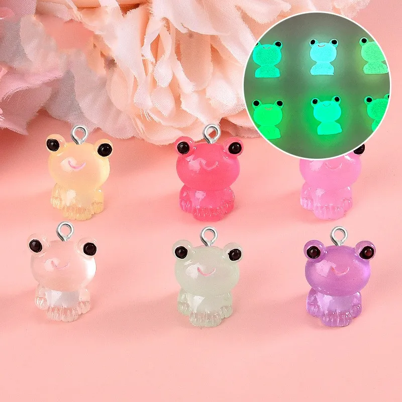 10Pcs Catoon Luminous Frog Resin Charms DIY Earrings Necklace Bracelet Accessories Miniature Figurine Cabochon Decorate Pendants