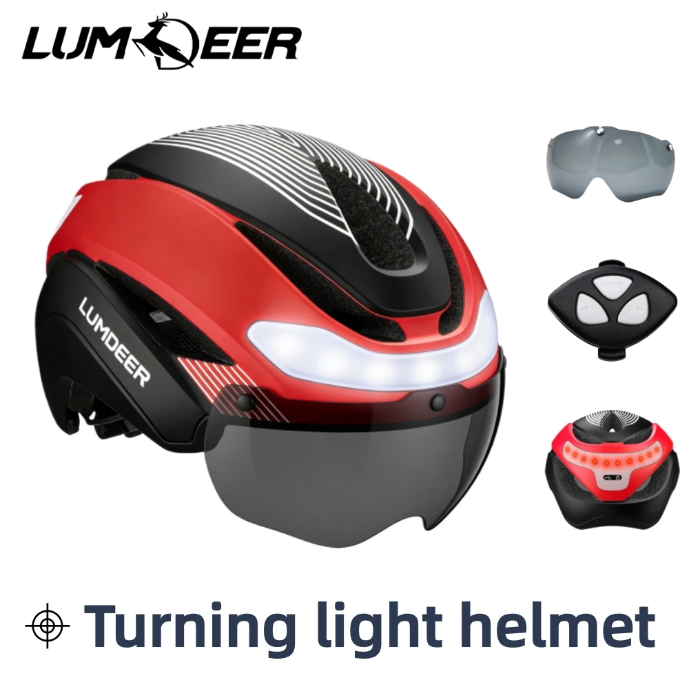

LUMDEER Road Bicycle Turn Signal Helmet With Magnetic Googles & Sun Visor Ride Racing Ultralight Adult Road Bike Front And Rear