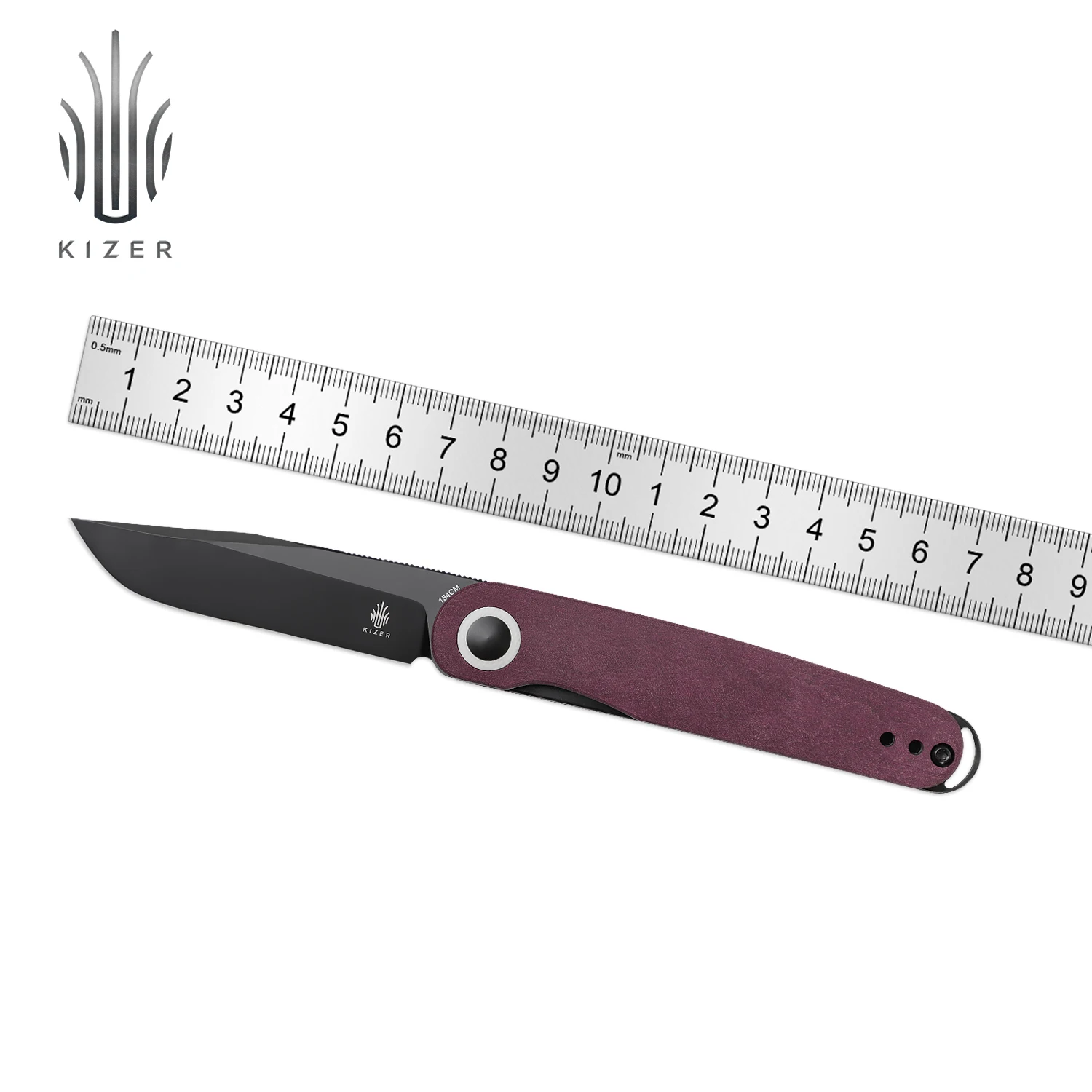 

Kizer Mini Knife Squidward V3604C3 2023 New Survival Knife with Richlite Handle and 154CM Steel Blade Camping Tools