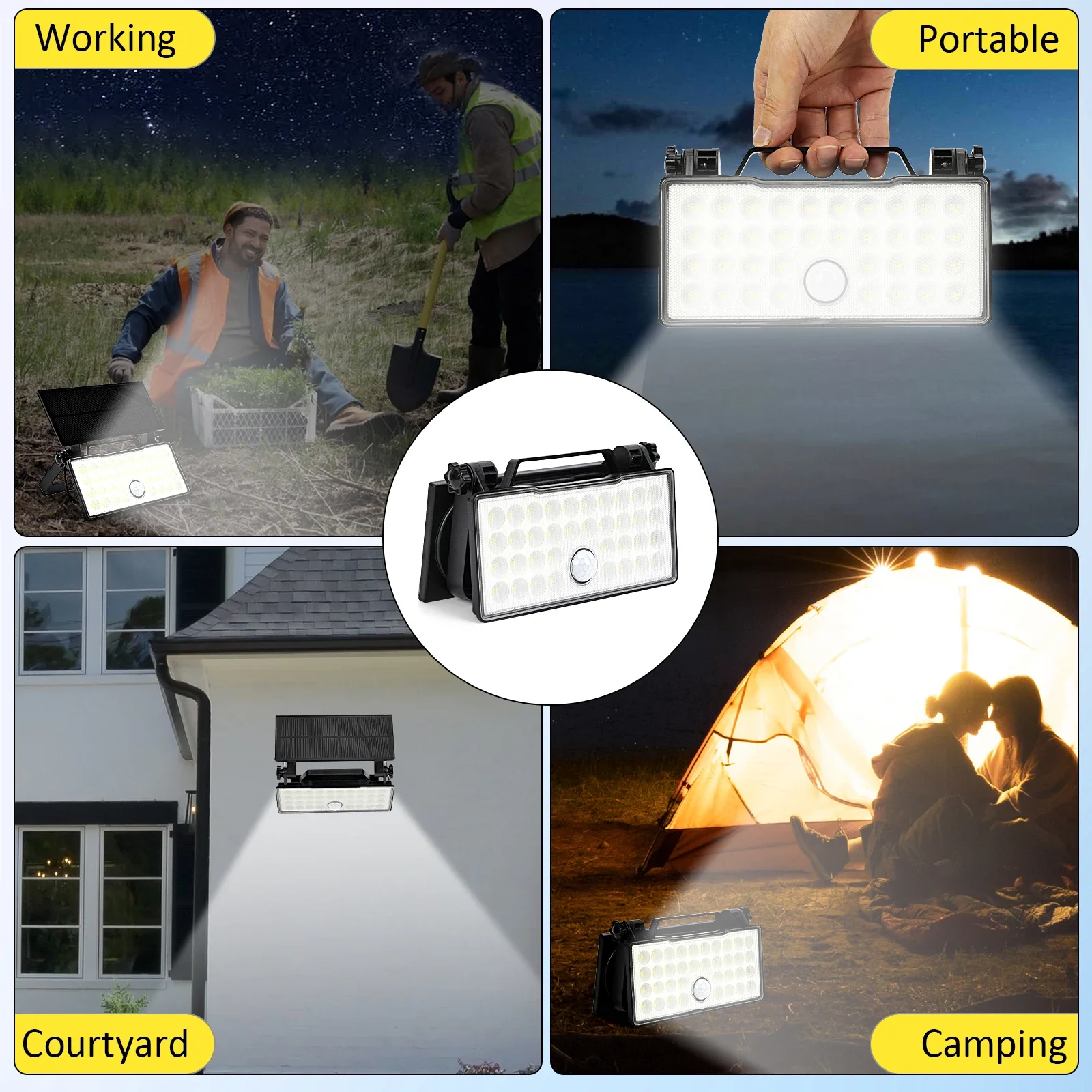 Luz de seguridad solar exterior Panel solar giratorio Luz con sensor de movimiento con 3 modos Luz de iluminación de seguridad solar para campo