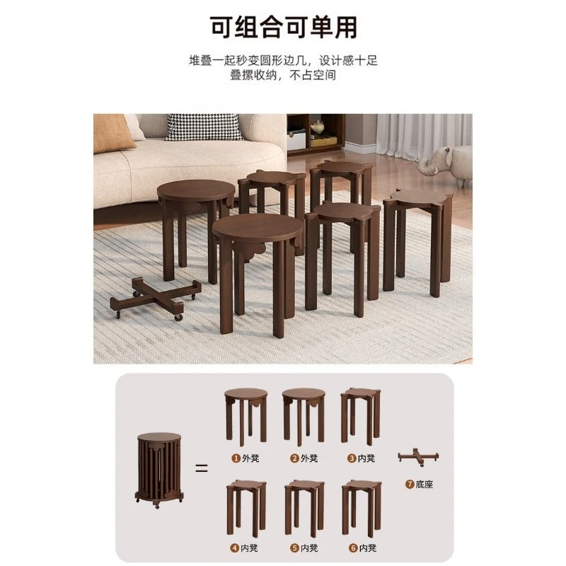 Solid wood stackable round stool modern household tea tens of thousands of rounds dining table stool stacking music spare