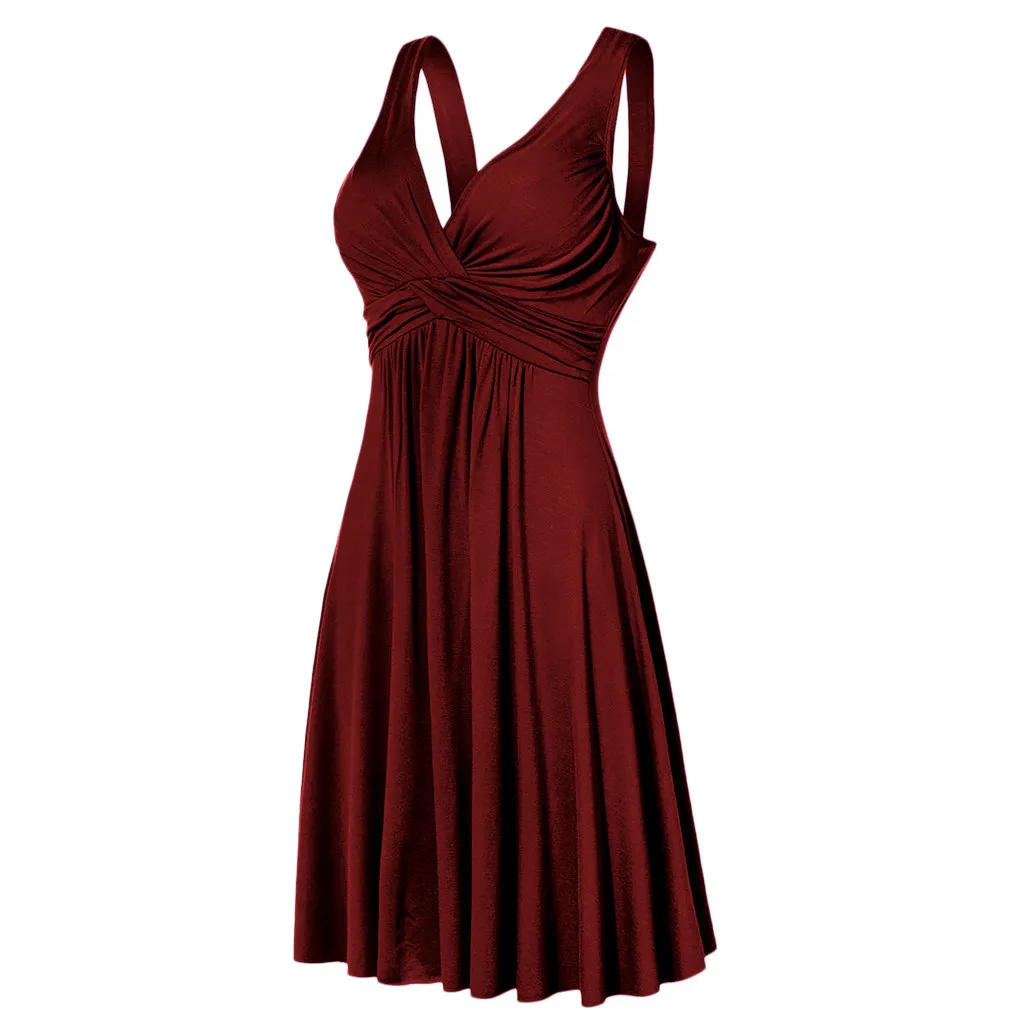 Plus Size Sling Pleated Slim Flare Skirt Dresses Women V-neck Cocktail Party Dress Gown Retro Vestidos de fiesta Female Sundress