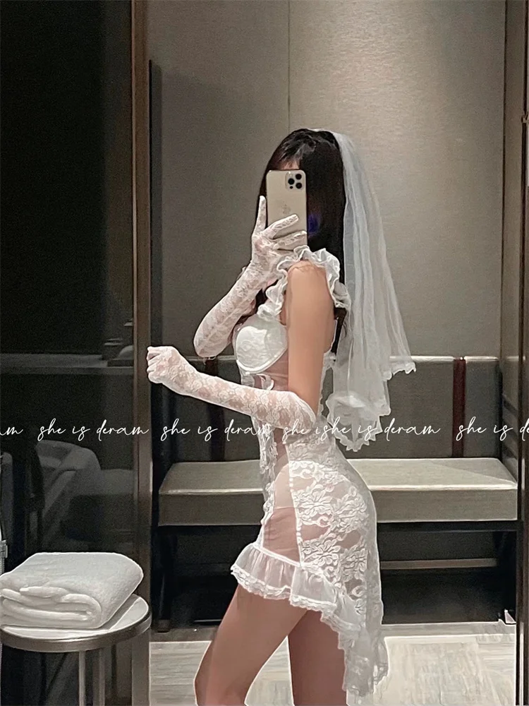 Lingerie erótica para mulheres, pijama sexy, babados de organza, camisola, noiva de casamento, trajes cosplay, lolita, terno noturno, quente, paixão