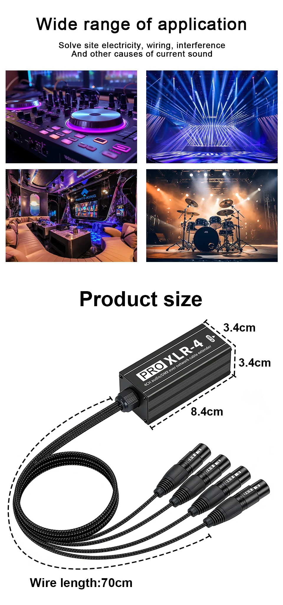 XLR auf RJ45 4-Kanal-Audio-Extender, professionelles Geflechtkabel für Live-Bühnen-Sound und Beleuchtung, XLR-Audiokabel, Aufnahmegerät – Detail 8