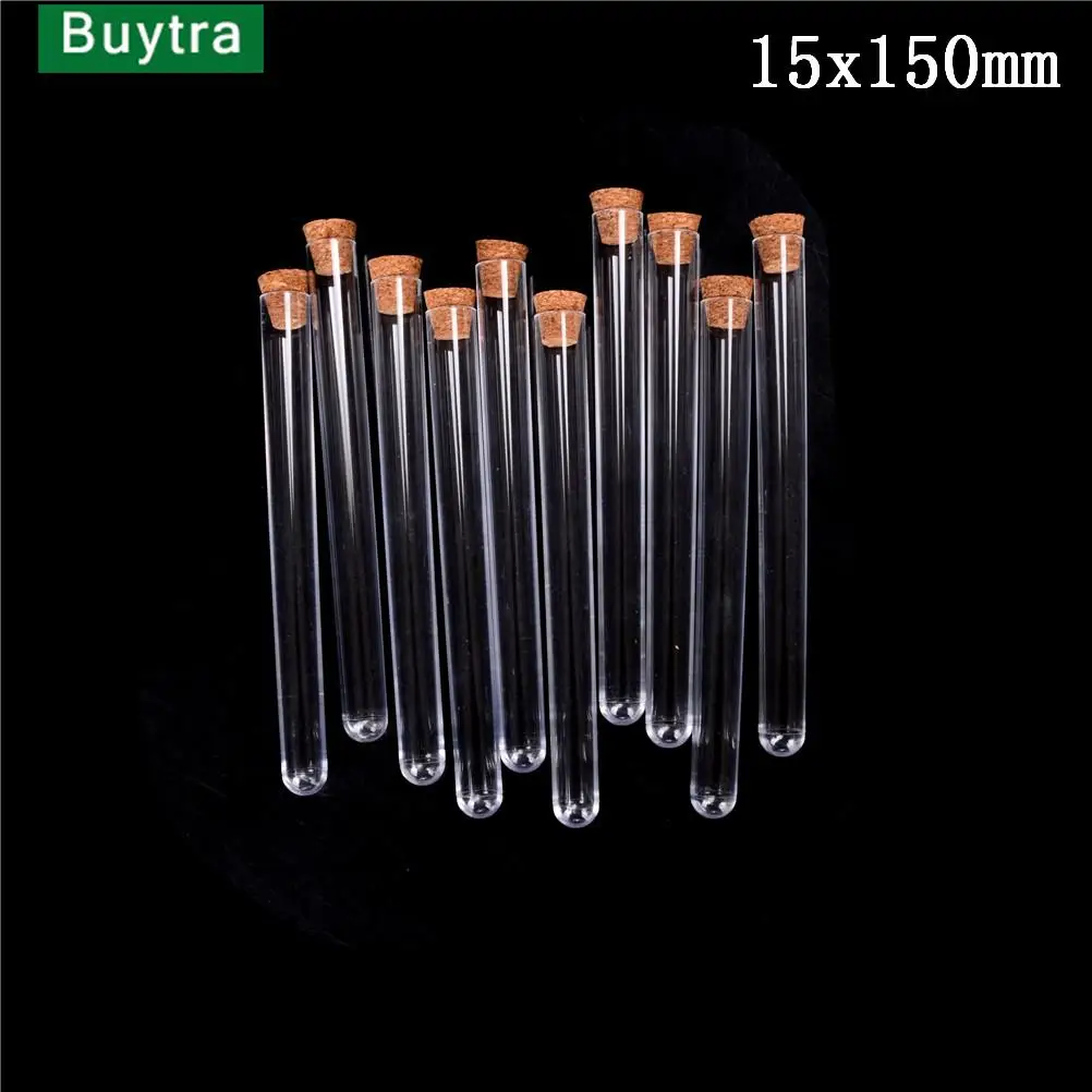 10pcs 15*150mm Plastic Test Tube With Cork Cap 20ml Clear Lab Experiment Favor Gift Tube refillable Bottle