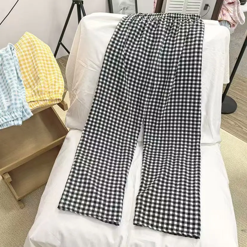 Spring and summer Japanese style fashionable printed elastic waist wide leg pants