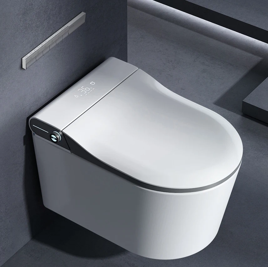 sk-Fully Automatic Intelligent Elongated Bowl Toilet Seat with Remote Control P-Trap Hanging Smart Heating Drainage Pattern#