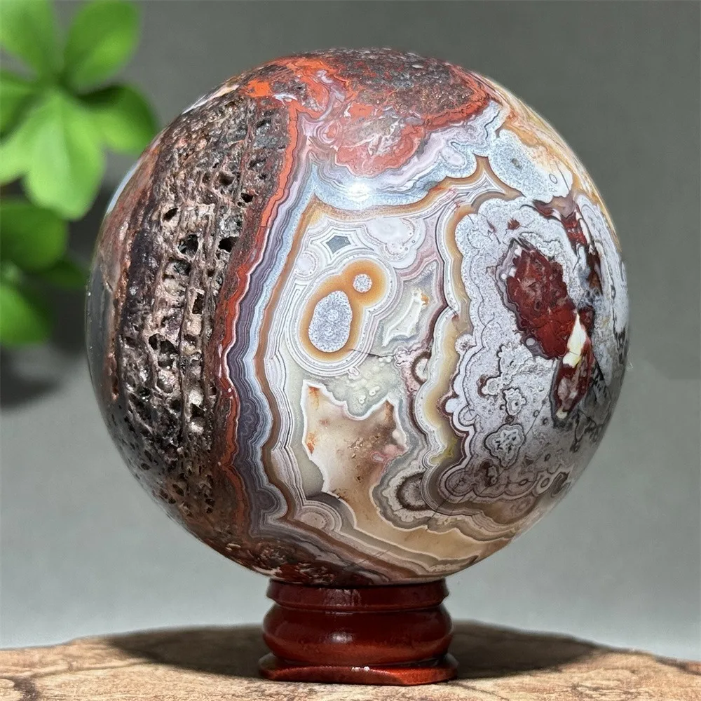 Natural Gemstone Mexican Agate Mineral Original Stone Ball Home Decorative Energy Healing Spiritual Meditation Witchcraft+Base
