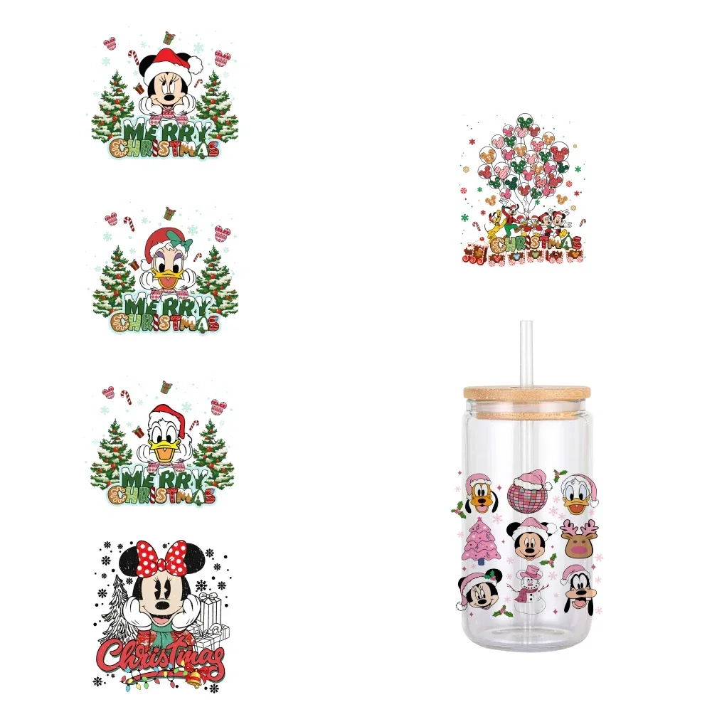 

11x12cm Christmas Disney Mickey UV DTF Transfer Sticker Waterproof Transfers Decals For 16oz Glass Cup Wrap Stickers