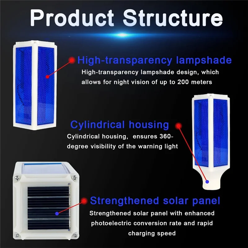 ABFY-Outdoor Solar Lights 4Pcs Waterproof, Reflective Driveway Markers, Warning Flash Light With 2 Lighting Modes Blue