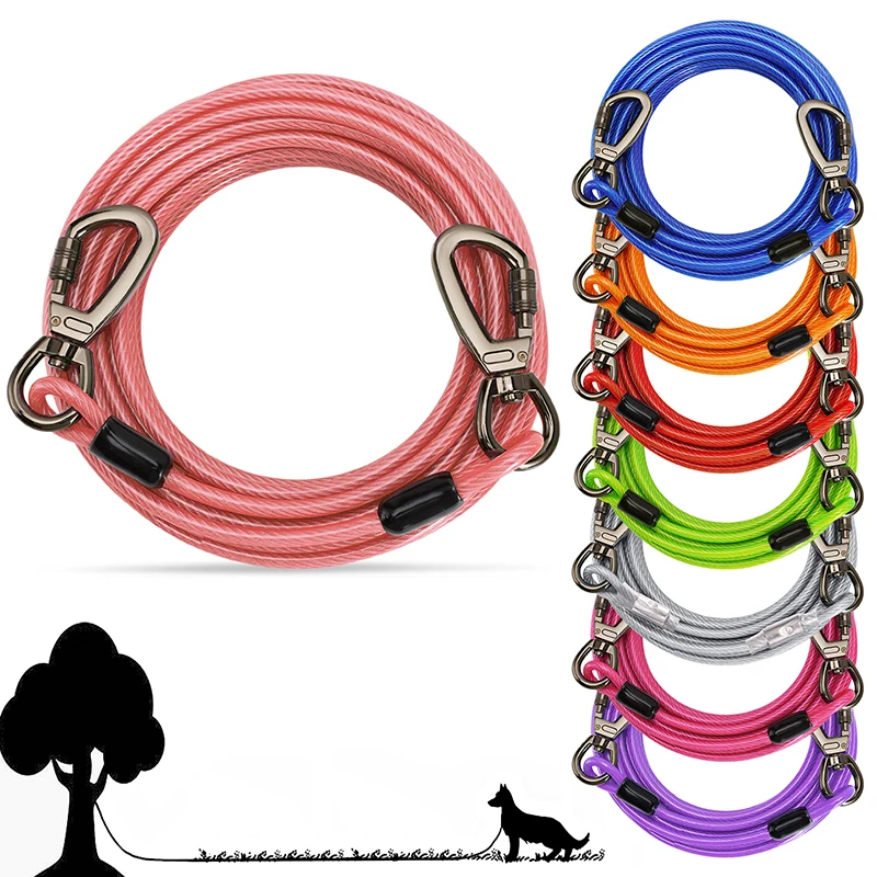 Long Tie Out Cable Dog Leash Heavy Duty Large Dog Run Cable Up to 250 Pounds Durable Big Clip for Pets Running in Outdoor Yard
