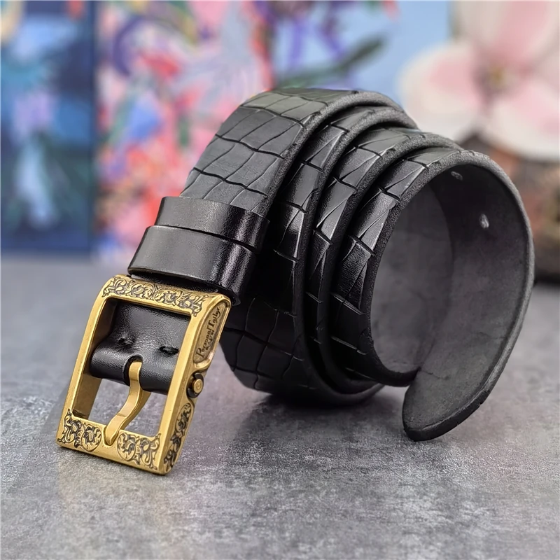 Mens belts Luxury Retro Hand Carving Super Thick Men Leather Belt Ceinture  Designer Brass Belt Buckle Men's Belt Riem MBT0002