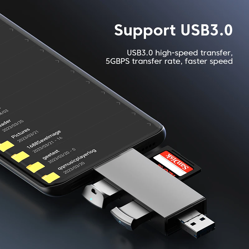 USB 3.0 C 타입 마이크로 SD 카드 리더, PC 노트북용 TF 메모리 카드 어댑터, USB 플래시 드라이브 카드 리더, 7 인 1