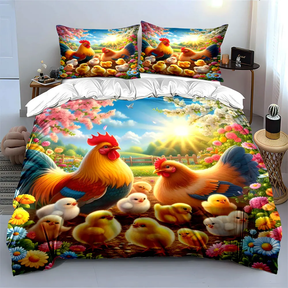 Spring Farm Chicken Family Decor Multiple sizes kid's and adults' bedroom Exquisite 3PC bedding set, gift