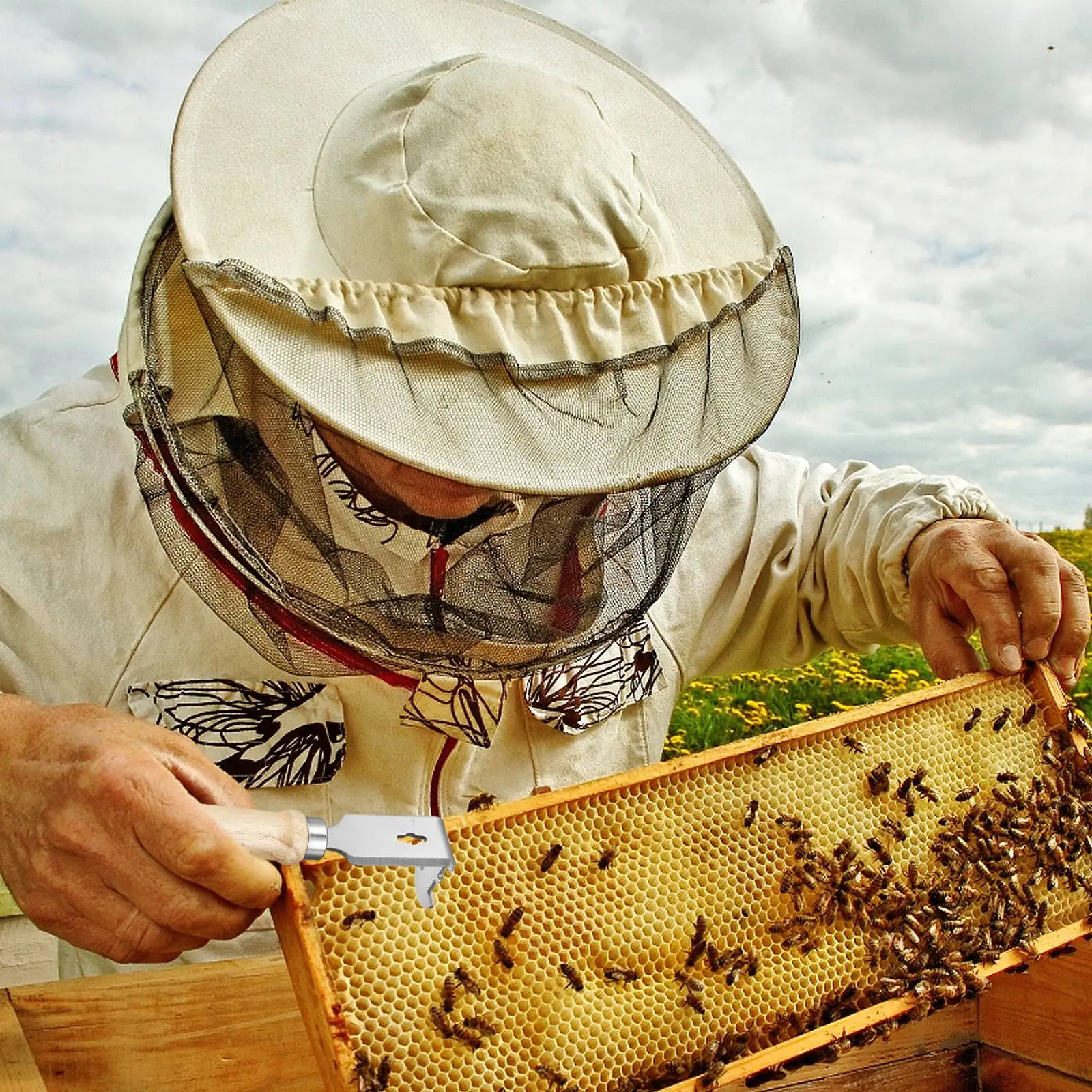 

Beehive Cleaner Wood Stainless Steel Hive Tool Equipment Frame Scraper Cleaning Practical Storage Convenient