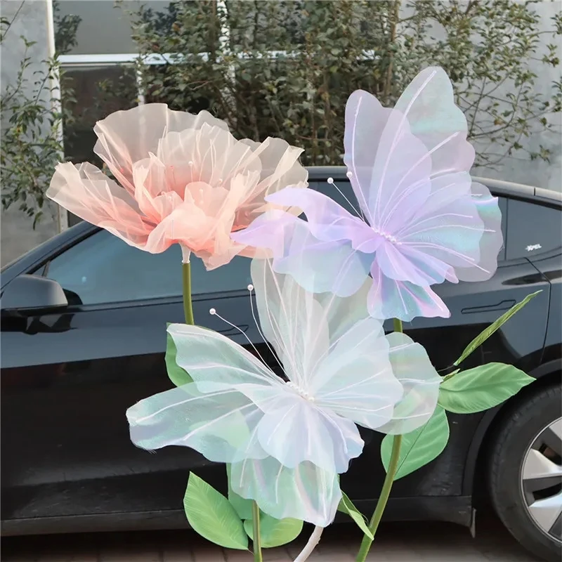 50cm Big Simulation Butterfly 3D Outdoor Shopping Mall Wedding Festival Decoration Prop Hollow Large Hanging Gauze Fake Flower