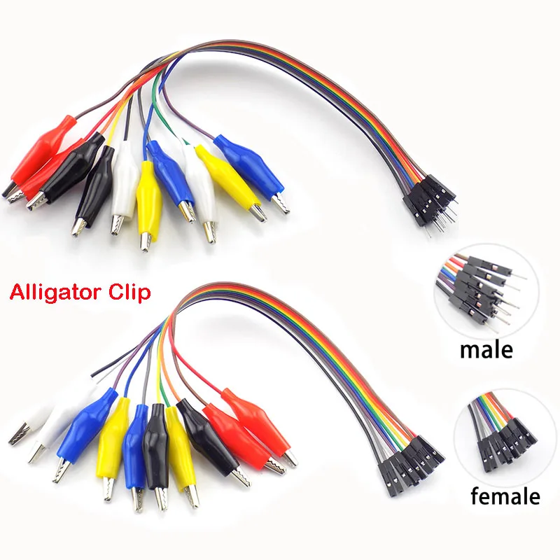 20cm 30cm 10pin Double-end Alligator Clips jump Wire Male Female Crocodile Clip Test Lead Jumper Wire Line Cable DIY Connection