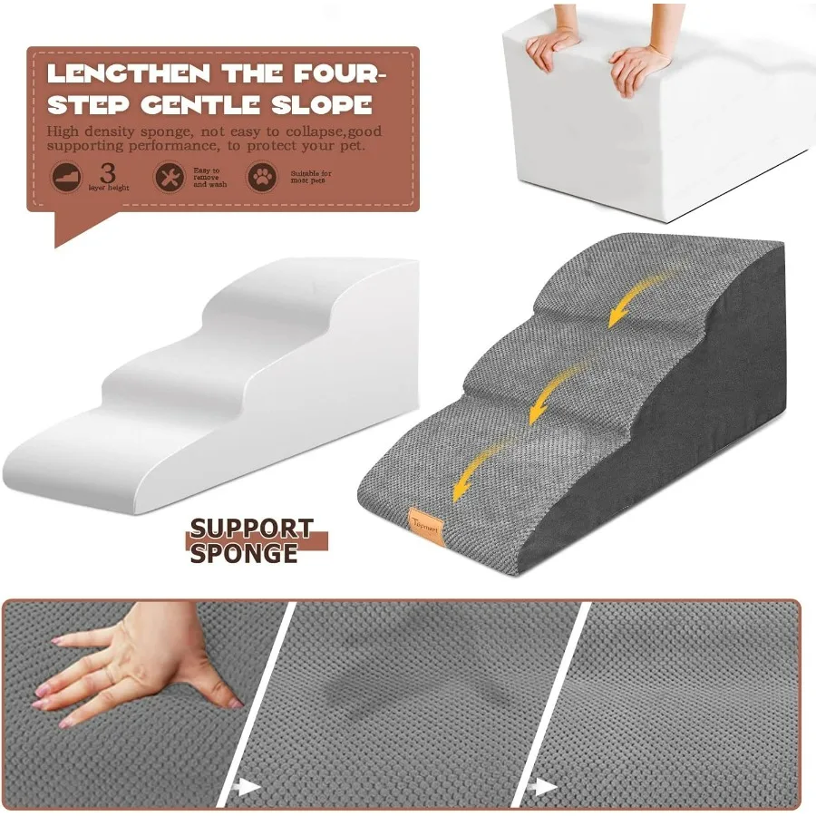 عالية الكثافة الموسعة رغوة الكلب RampSteps 3 Tier15.7 عالية عدم الانزلاق الكلب الدرج مع غطاء مقاوم للماء لينة رغوة سلم الحيوانات الأليفة أفضل fo