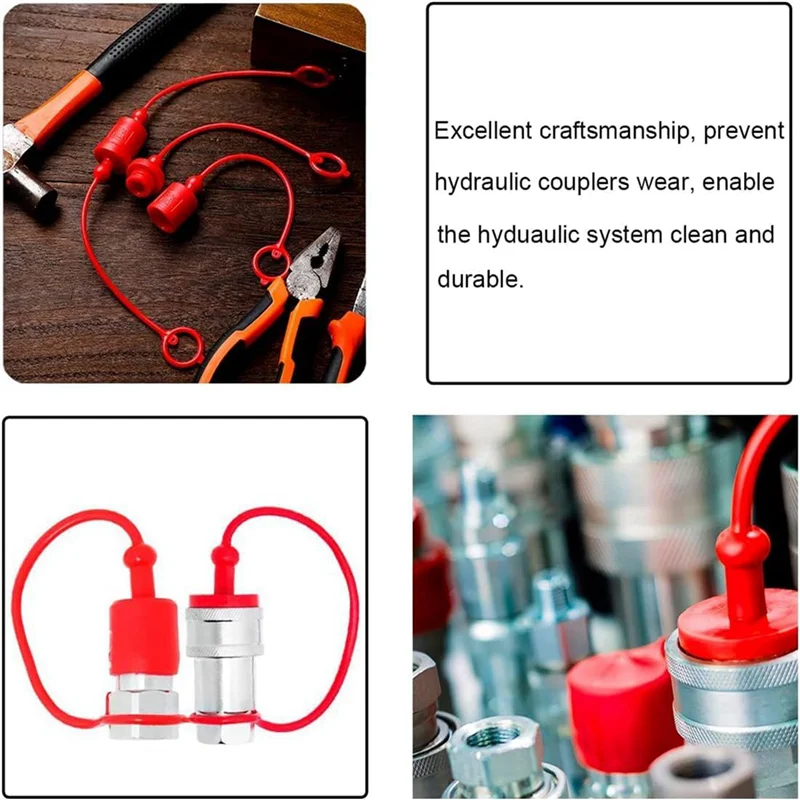 12 Sets Hydraulic Quick Coupler Male Dust Cap And Female Plug Cover, Rubber Dust Caps/Plugs(ISO-A 1/4Inch)-A68E