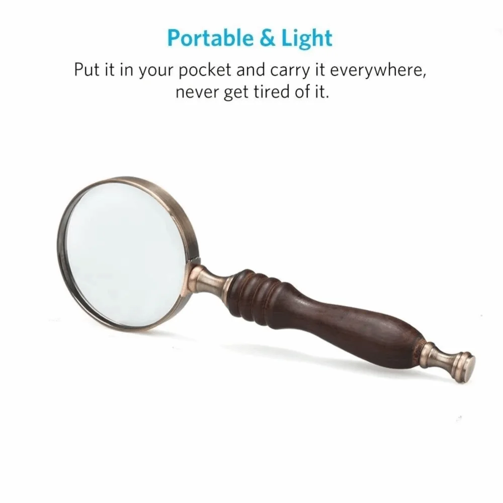 10X Handheld Magnifier Antique Metal Glass Lens Reading Magnifying Glass Comfortable Grip Portable Old Magnifying Loupe