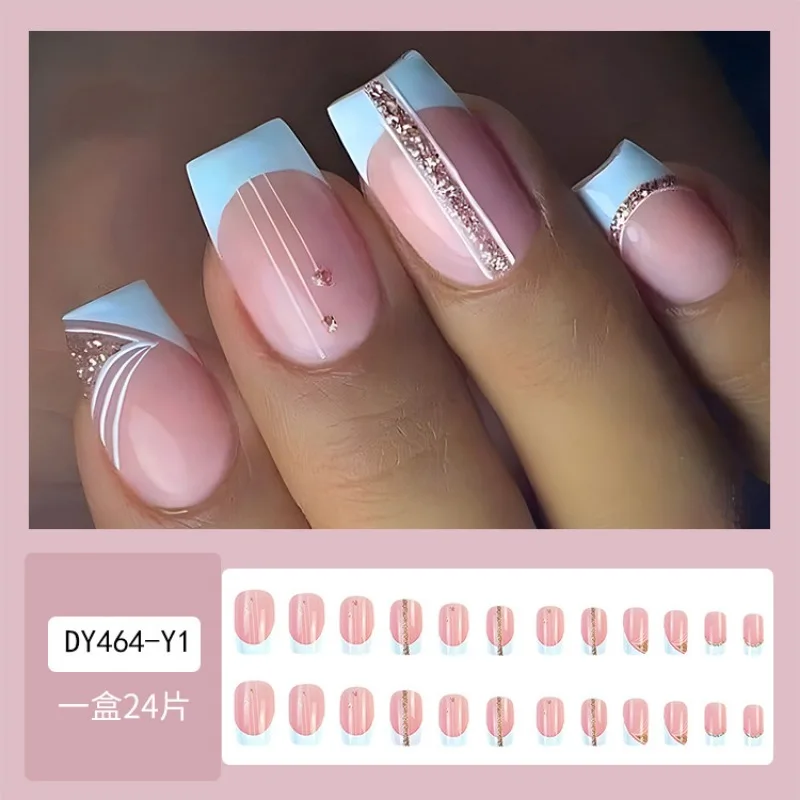 24 teile/satz Mädchen weiße Fingers pitzen Faux Ongles drücken auf falschen Nagel mit Kleber Nail Art kurze Enten schnabel geformte künstliche Nägel für Frauen